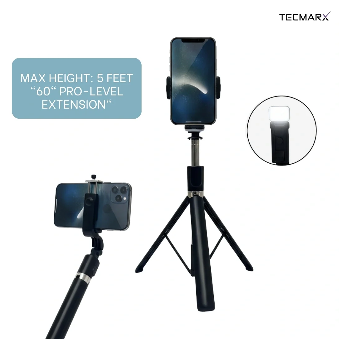 Tecmarx Halo Stick | 5FT Professional Multi-Role Tripod & Selfie Stick - Image 8