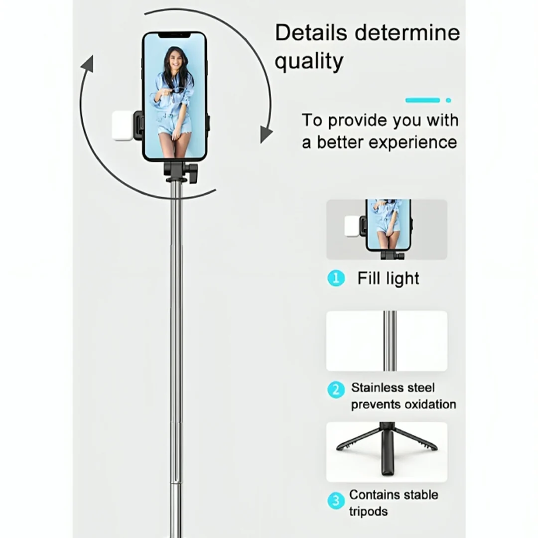 TecMarx R1S Selfie Stick & Tripod | Wireless Remote | Expand Upto 3 Foot | 360 Rotatable Design | With Selfie Flash - Image 6