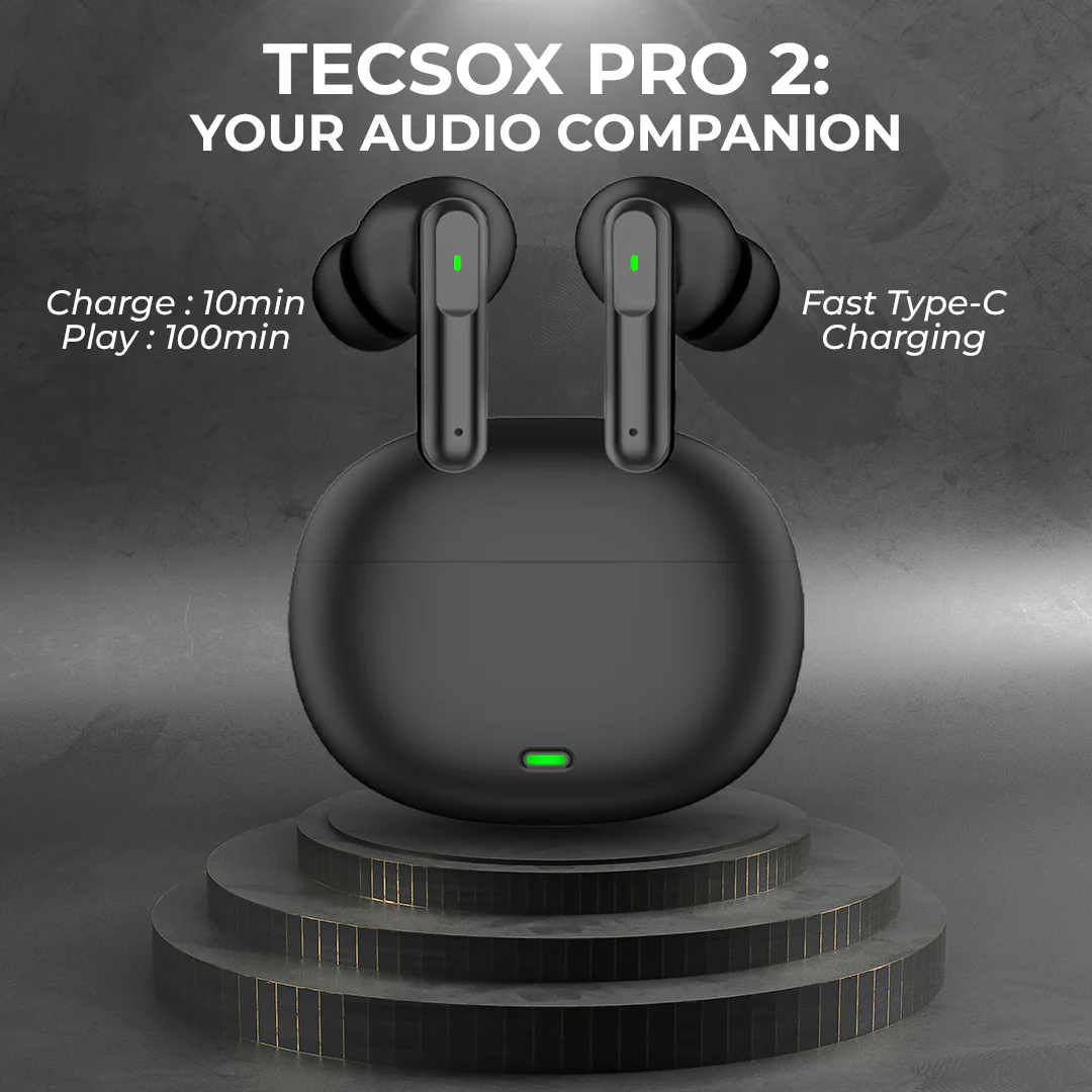 Tecsox Pro 2 Bluetooth Earbuds | 30 Hr Play Time | Built in ENC Mic | Light Weight | IPX Water Resistant - Image 6