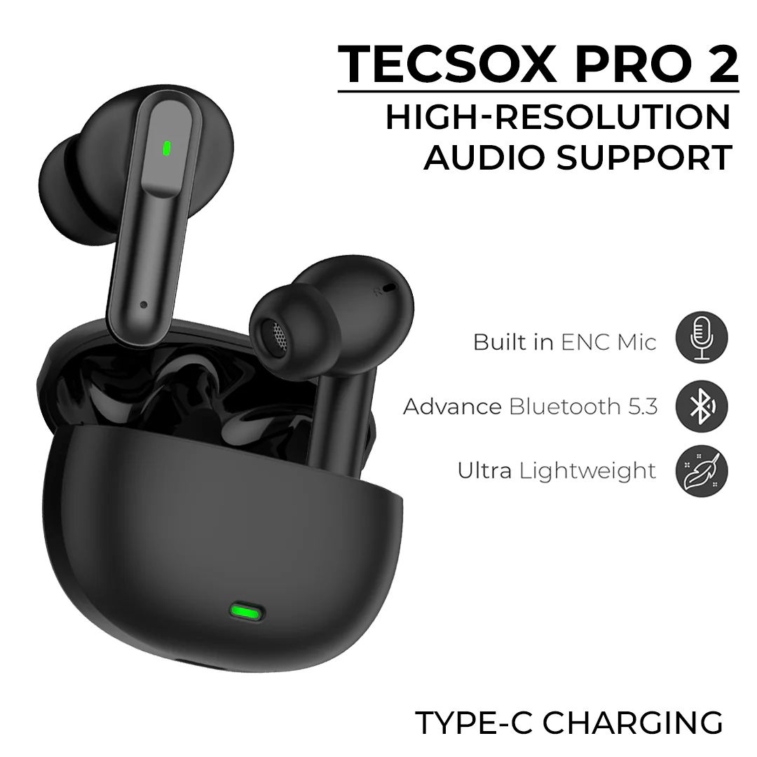 Tecsox Pro 2 Bluetooth Earbuds | 30 Hr Play Time | Built in ENC Mic | Light Weight | IPX Water Resistant - Image 8