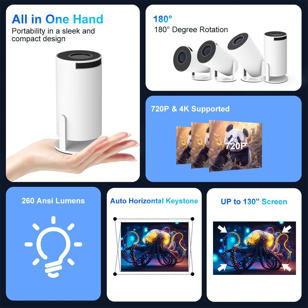 TecSox LUMA LED Lamp Projector | 180 Rotatable | 4K Support | Auto Horizontal Keystone | Android 11.0 - Image 5